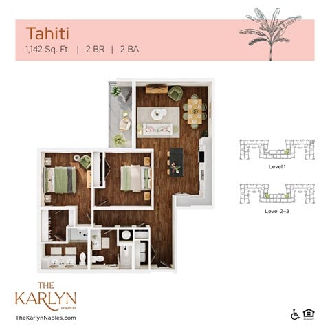 Floor plan for 2 beds, 2 baths, 1143 sqft